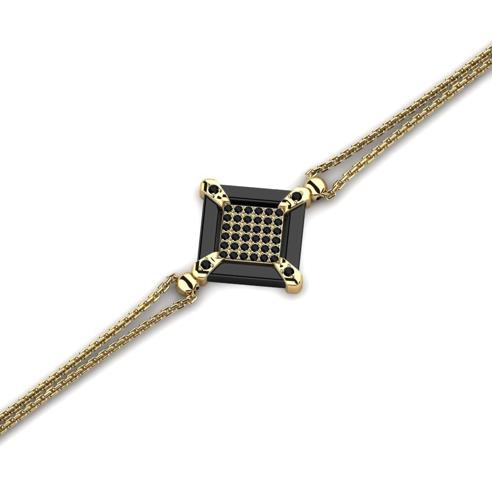 14k Oro Amarillo Diamante Negro Pulsera de Mujer Mendelano