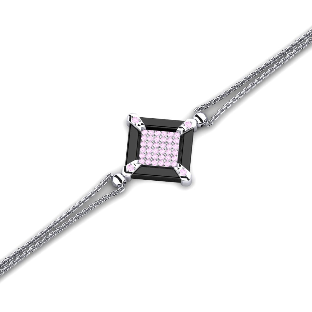9k Oro Blanco Zafiro Rosado Pulsera de Mujer Mendelano