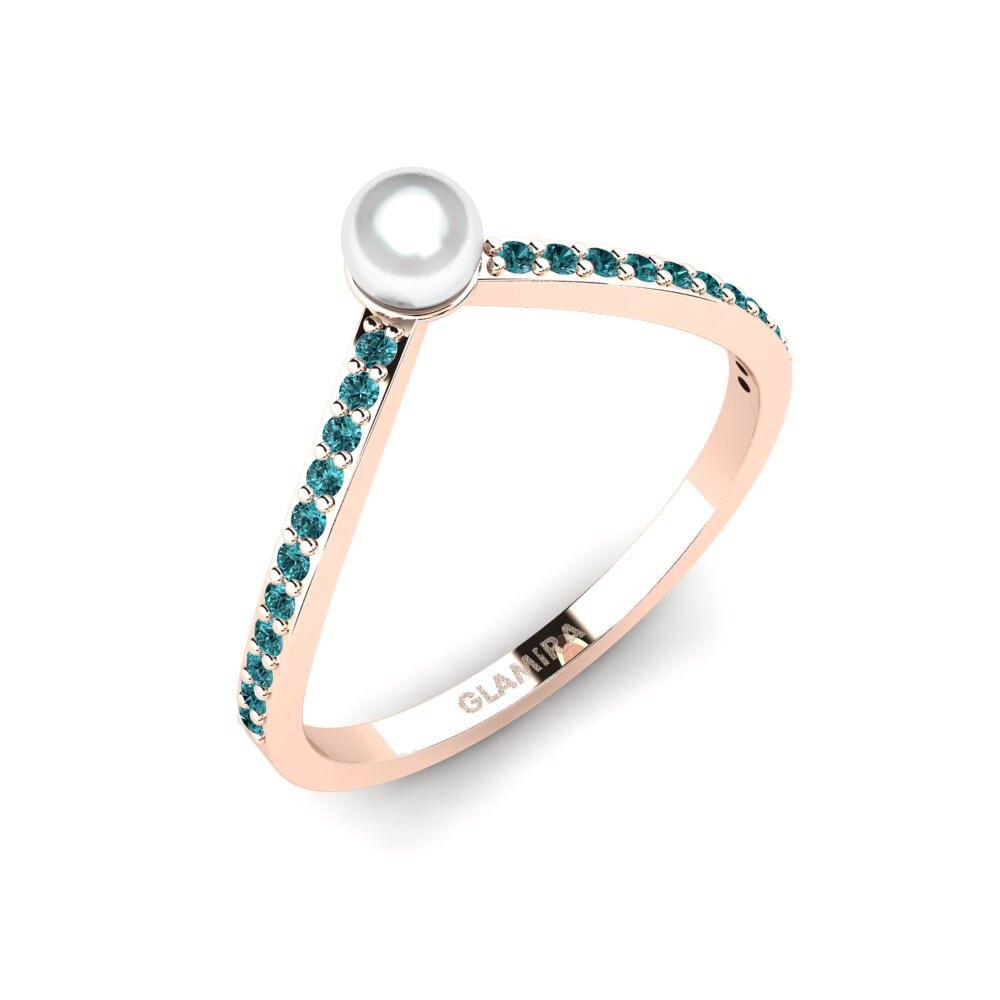 14k Oro Rosa Diamante Azul Anillo Meng