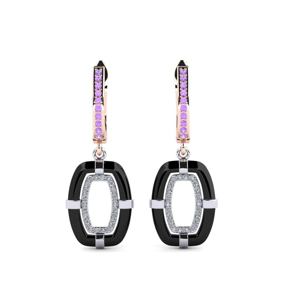9ct Rose & White Gold Amethyst Women's Earring Mennosa