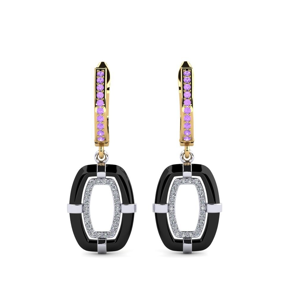 9ct Yellow & White Gold Amethyst Women's Earring Mennosa