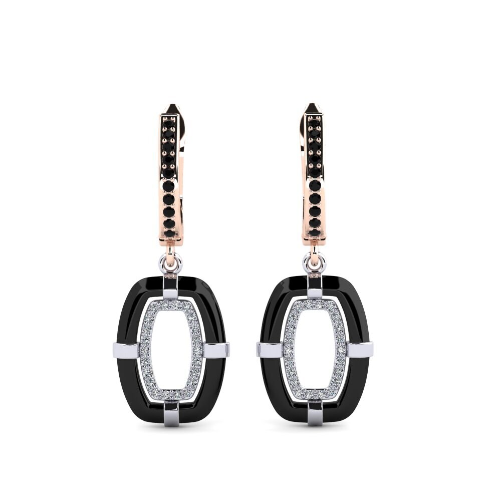 14ct Rose & White Gold Black Onyx Women's Earring Mennosa