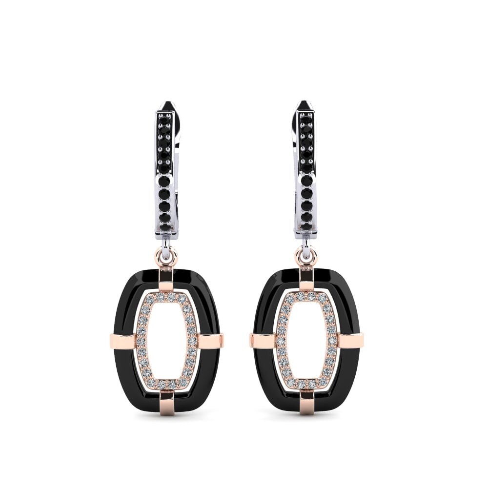 14ct White & Rose Gold Black Onyx Women's Earring Mennosa