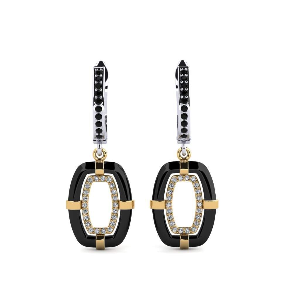 9ct White & Yellow Gold Black Onyx Women's Earring Mennosa