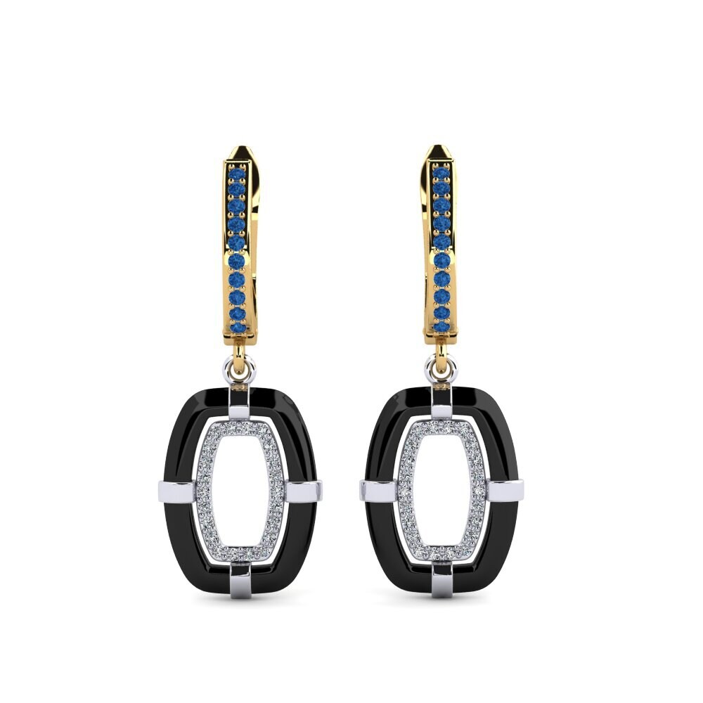 9ct Yellow & White Gold Dark Blue Zirconia Women's Earring Mennosa