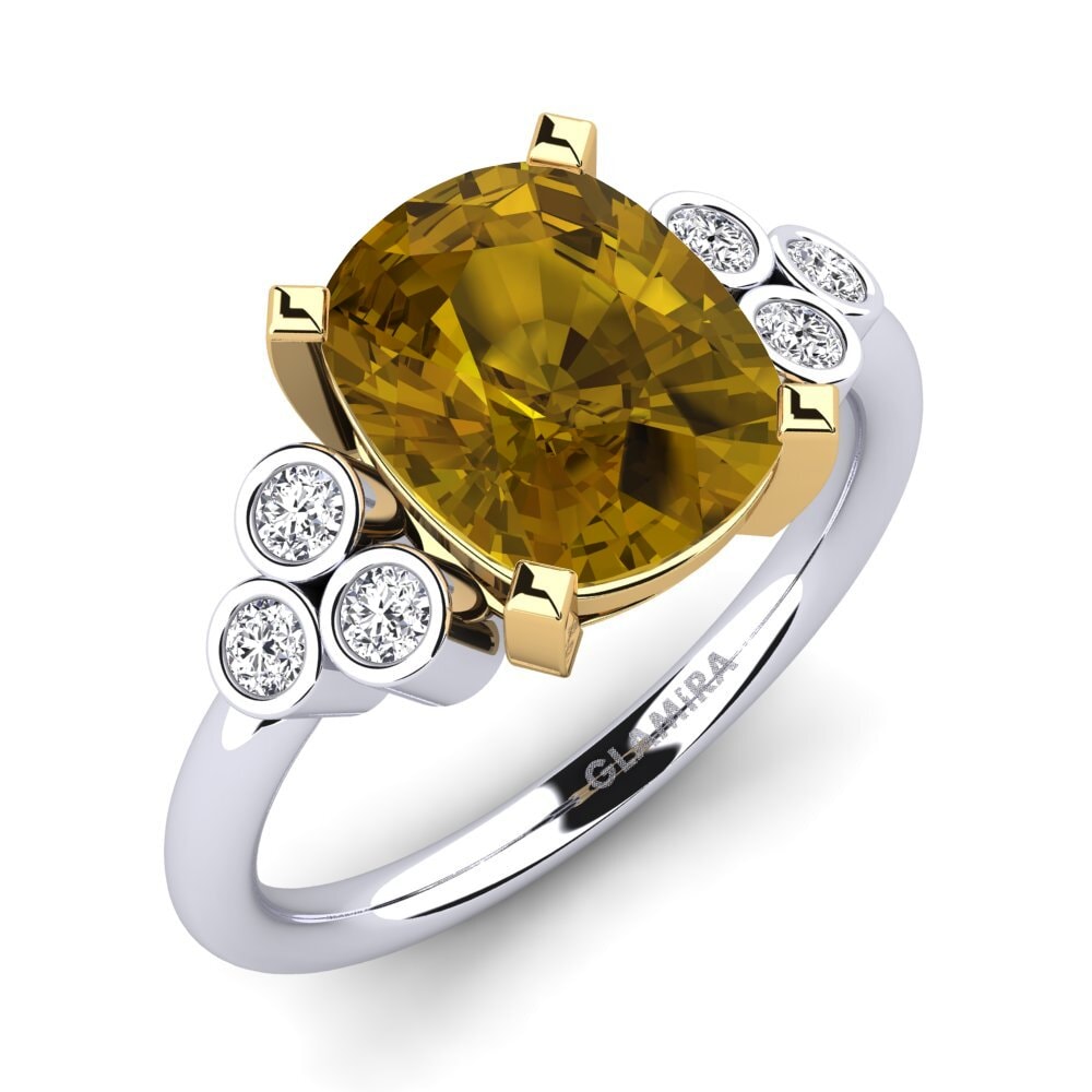 Or Blanc & Jaune 9k Zircon Brun Bague Mercille
