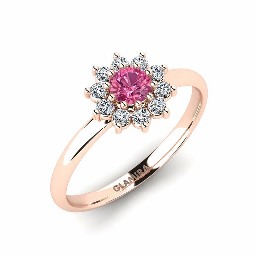 Ring Mesic 585 Rose Gold & Pink Tourmaline & Swarovski Crystal