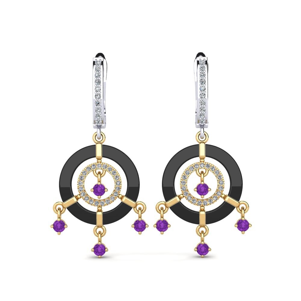 9ct Yellow & White Gold Amethyst Women's Earring Mesmoraza