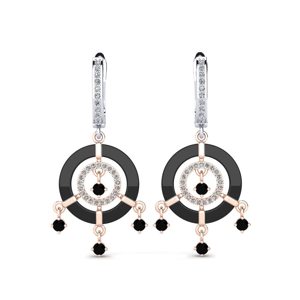 14ct Rose & White Gold Black Onyx Women's Earring Mesmoraza