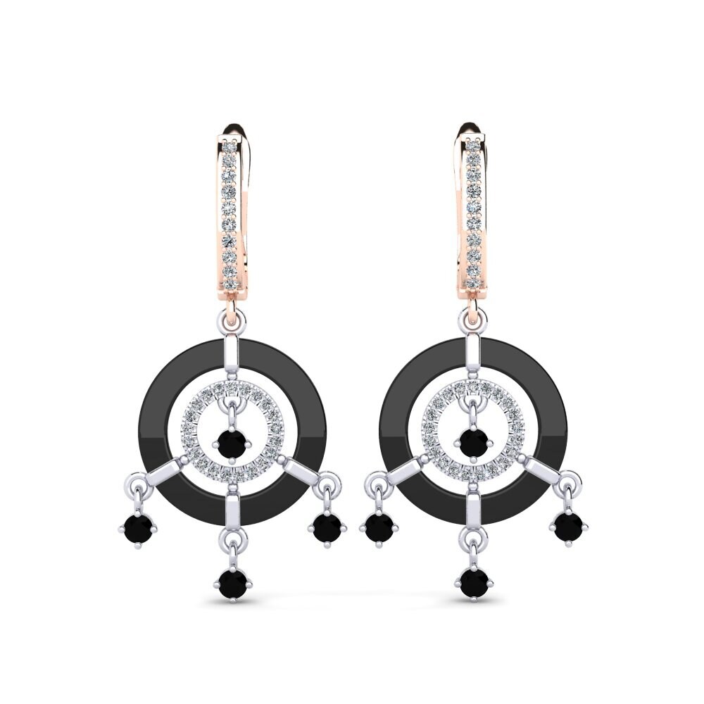 14ct White & Rose Gold Black Onyx Women's Earring Mesmoraza