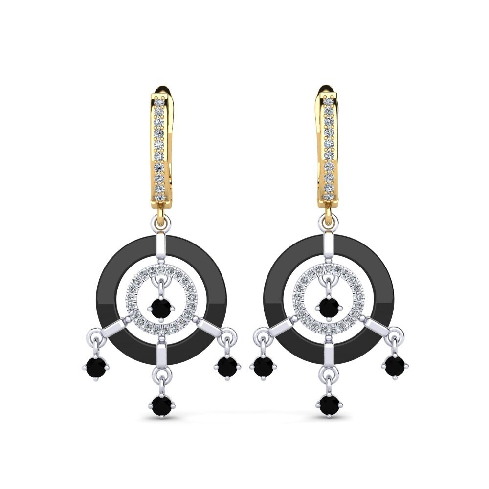 9ct White & Yellow Gold Black Onyx Women's Earring Mesmoraza