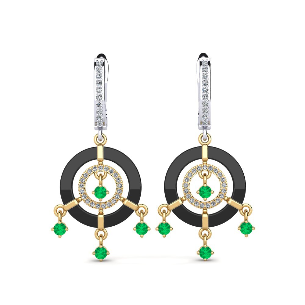 14ct Yellow & White Gold Emerald Women's Earring Mesmoraza