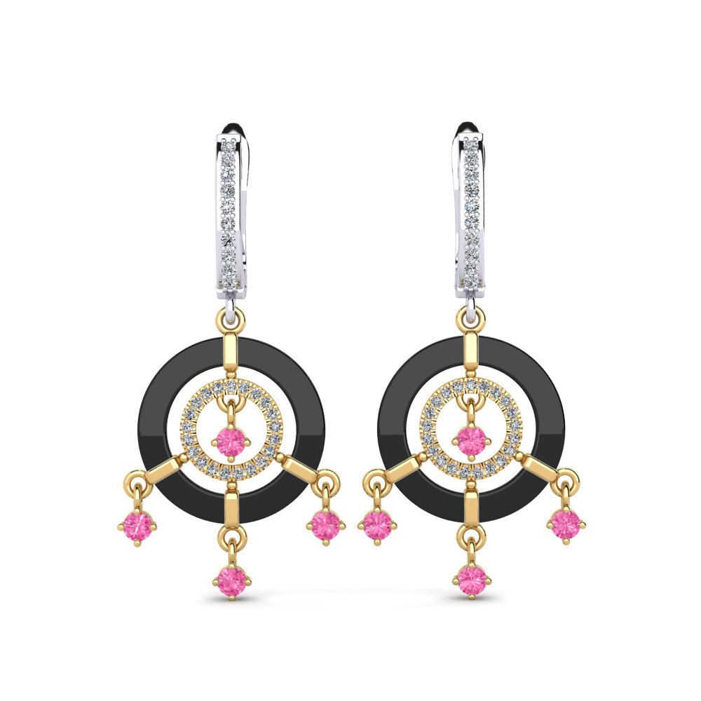 14ct Yellow & White Gold Pink Sapphire Women's Earring Mesmoraza