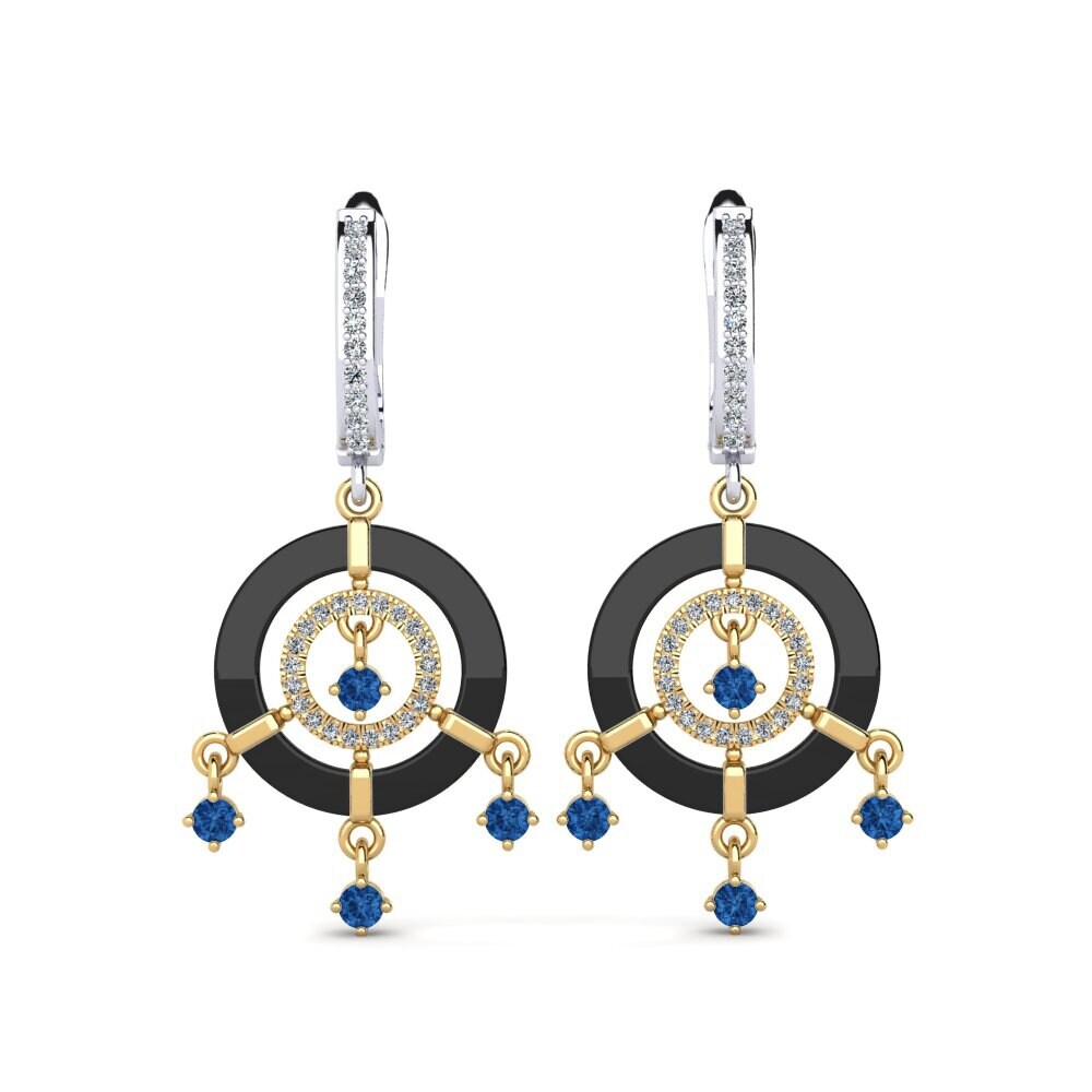 9ct Yellow & White Gold Dark Blue Zirconia Women's Earring Mesmoraza