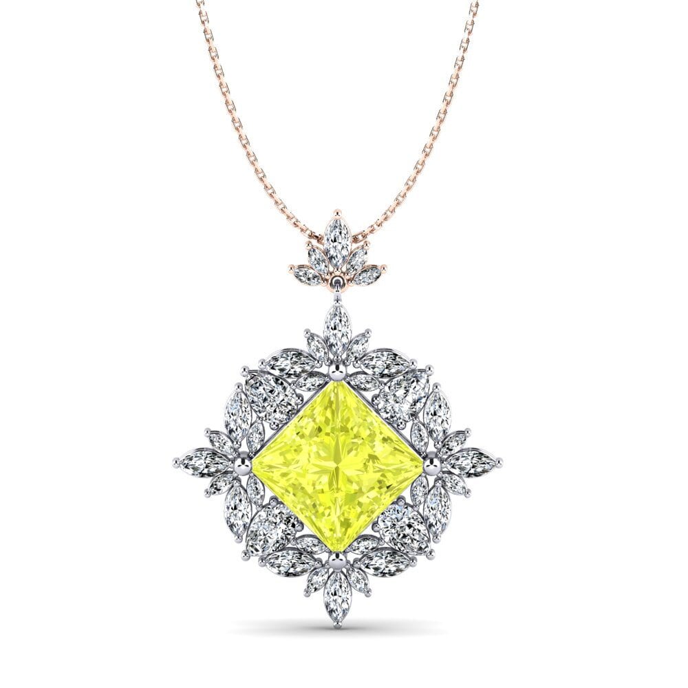 14ct White & Rose Gold Lemon Quartz Women's Pendant Meta