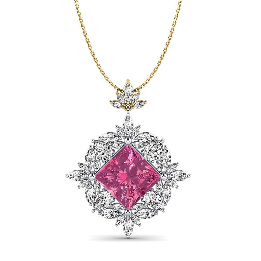 14k Oro Blanco & Amarillo Turmalina rosa Colgante de Mujer Meta