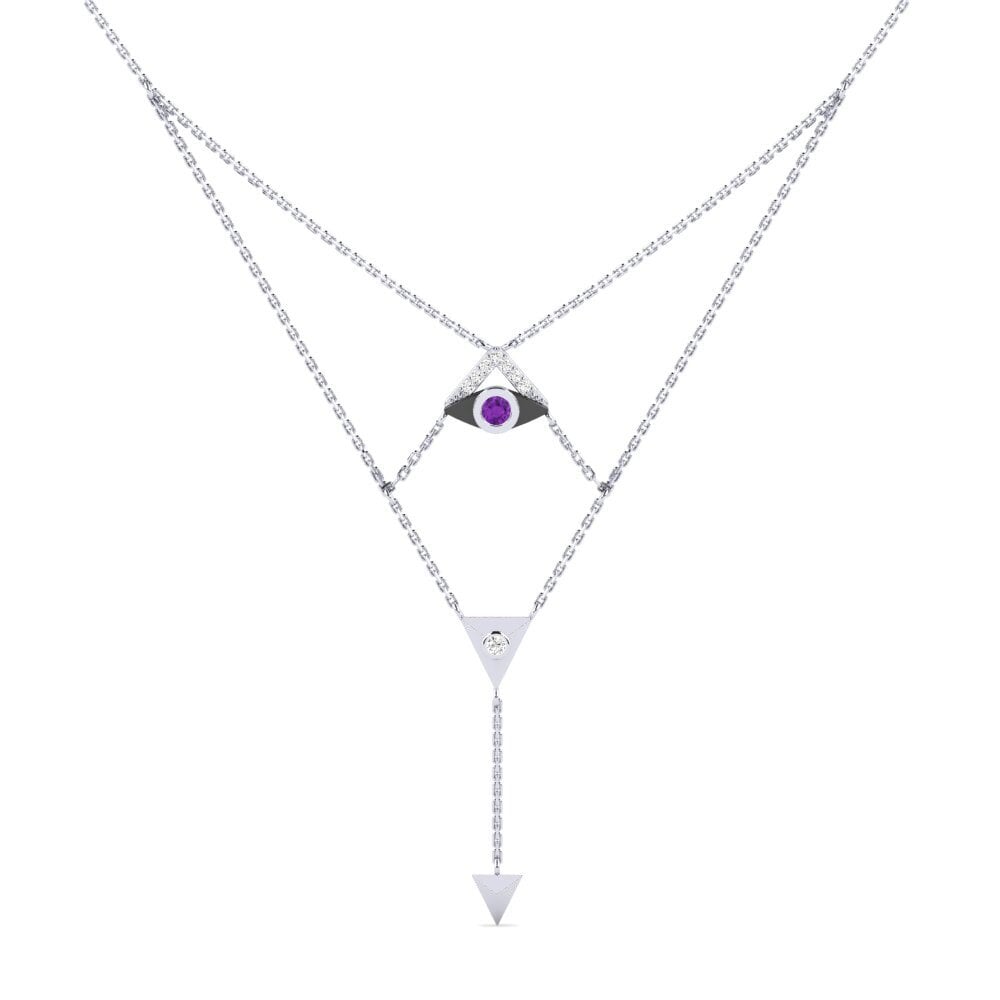 14k Oro Blanco Amatista Collar de Mujer Meticoloso