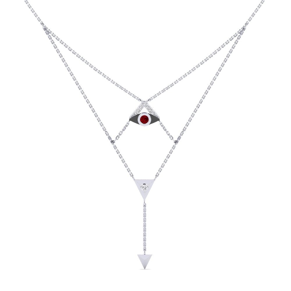 14k Oro Blanco Rubí Collar de Mujer Meticoloso