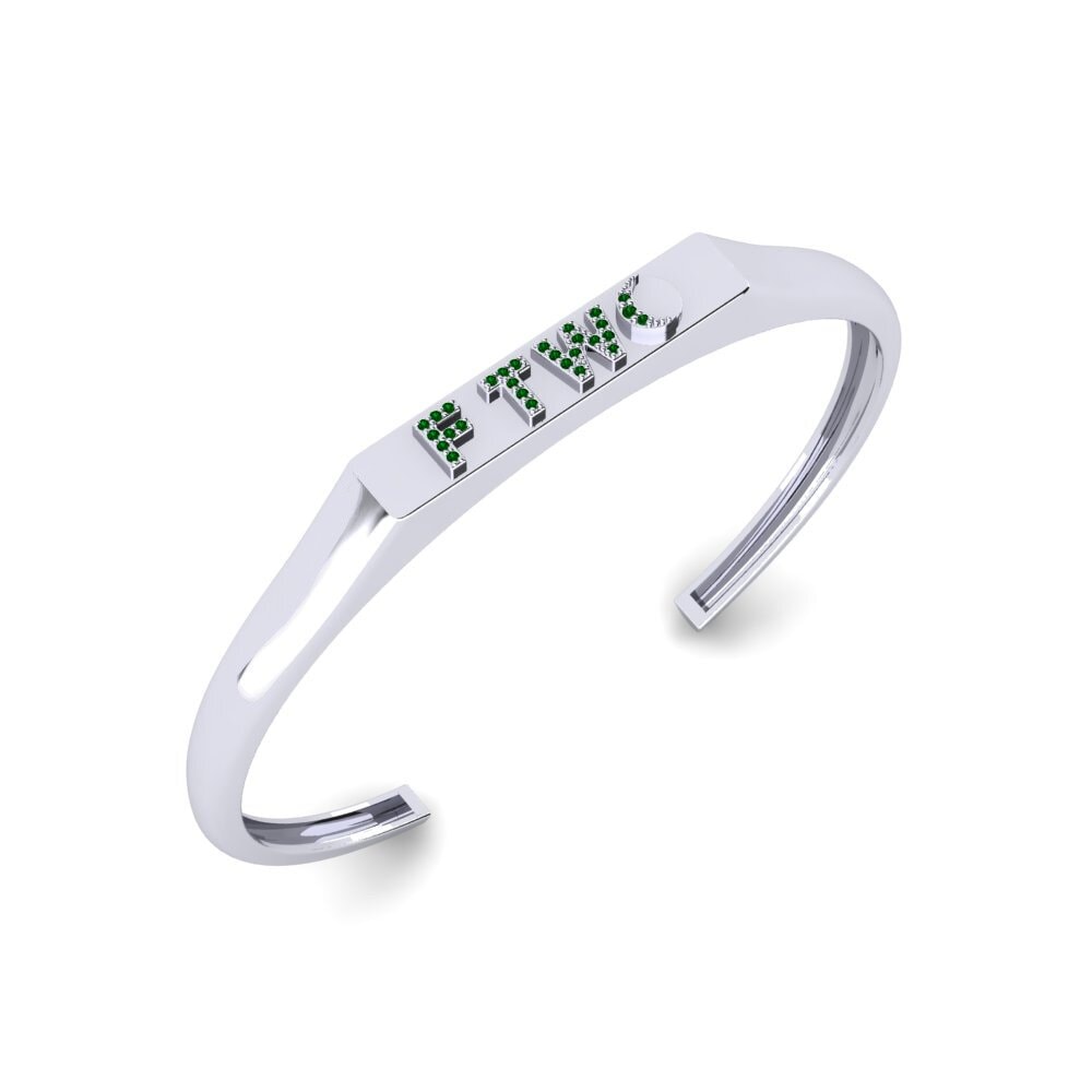 14k Oro Blanco Circonita Verde Pulsera para hombre Metsi