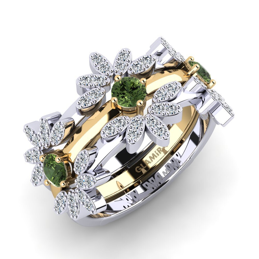 14ct White / Yellow Gold Green Sapphire Ring Miceat SET