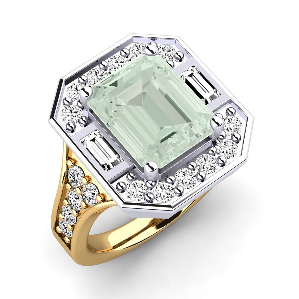Amarelo & Branco-14K Ametista Verde Anel de Noivado Micheyla