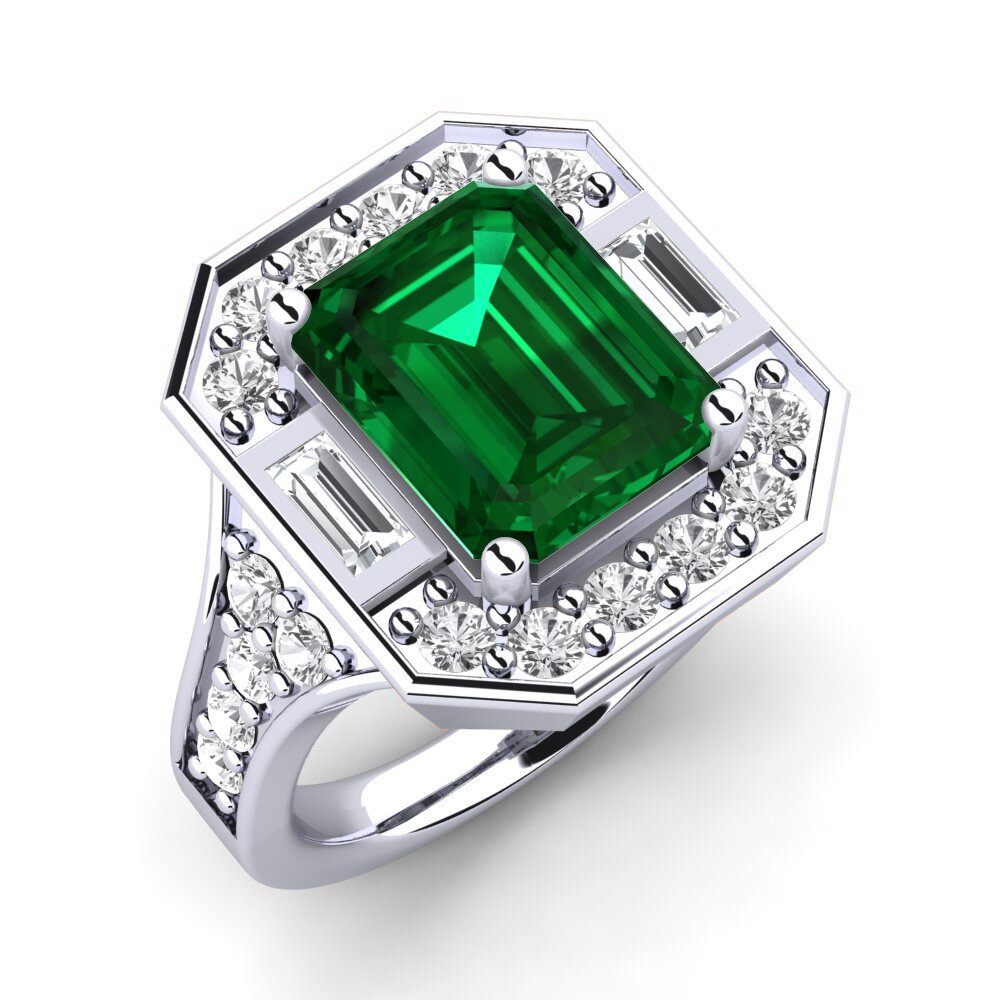 White Silver Emerald (Lab Created) Engagement Ring Micheyla