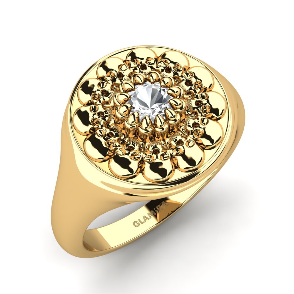 18ct Yellow Gold White Zircon Men's Ring Miga