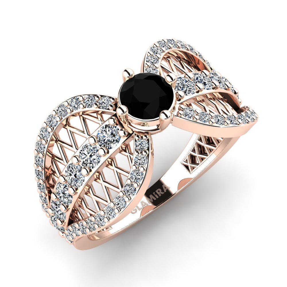 Oro Rosso 585 Diamante Nero Anello da donna Migea