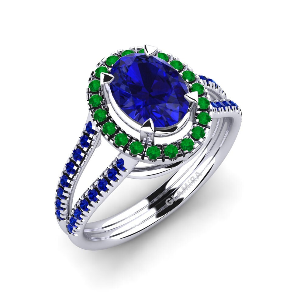 Nhẫn đính hôn Milagros Đá Emerald (Đá nhân tạo)