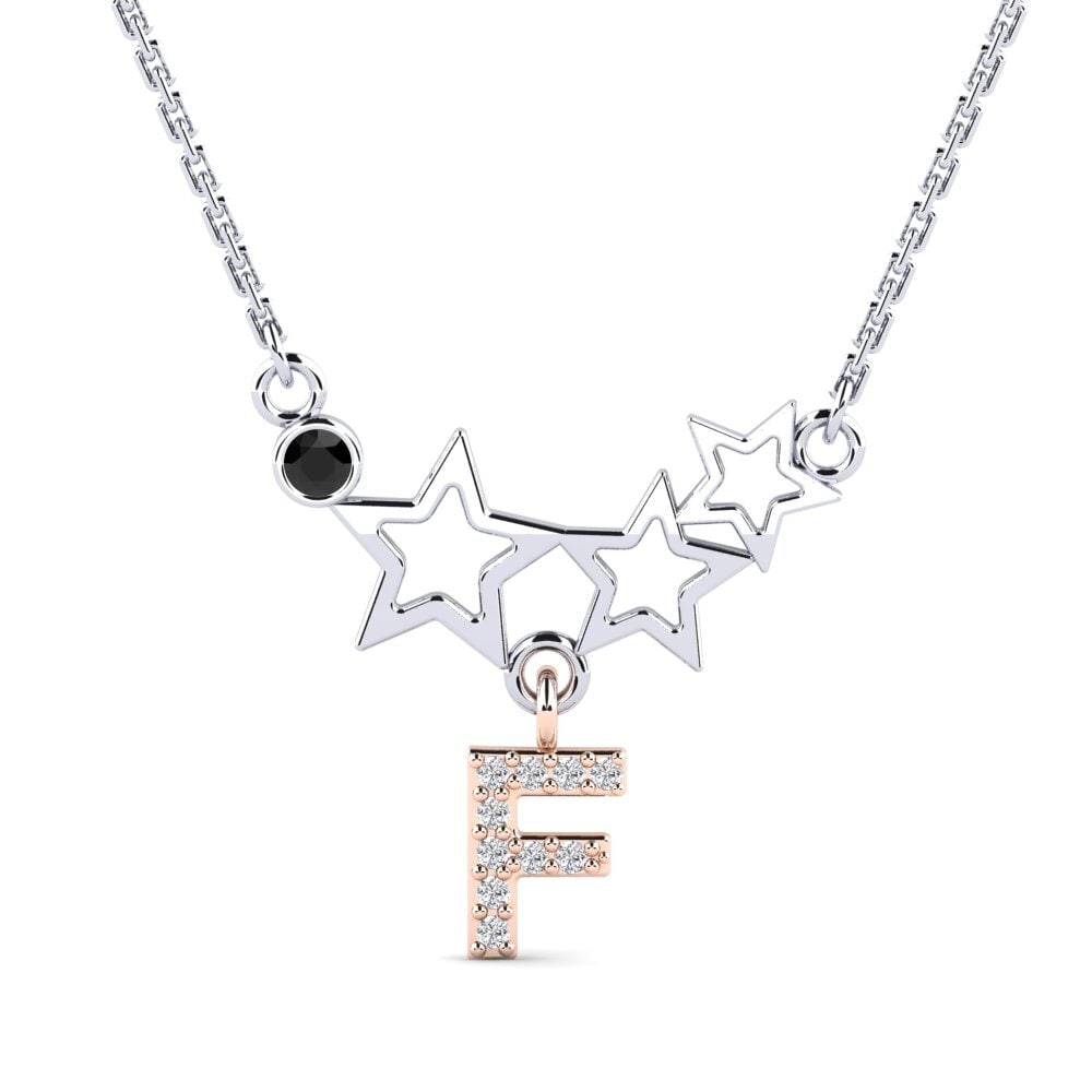 14k Oro Blanco & Rosa Zafiro negro Collar de Mujer Milda F