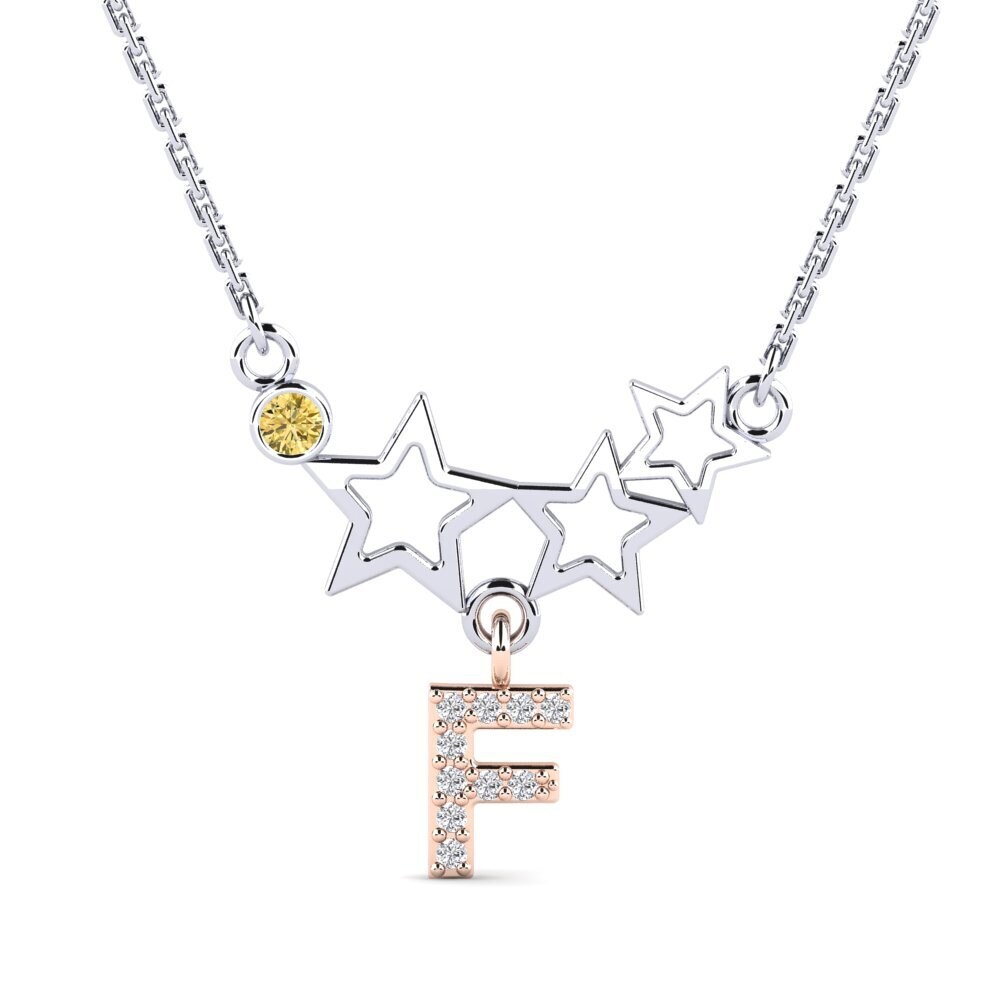 585 Weiß & Rotgold Gelber Diamant Damen halskette Milda F