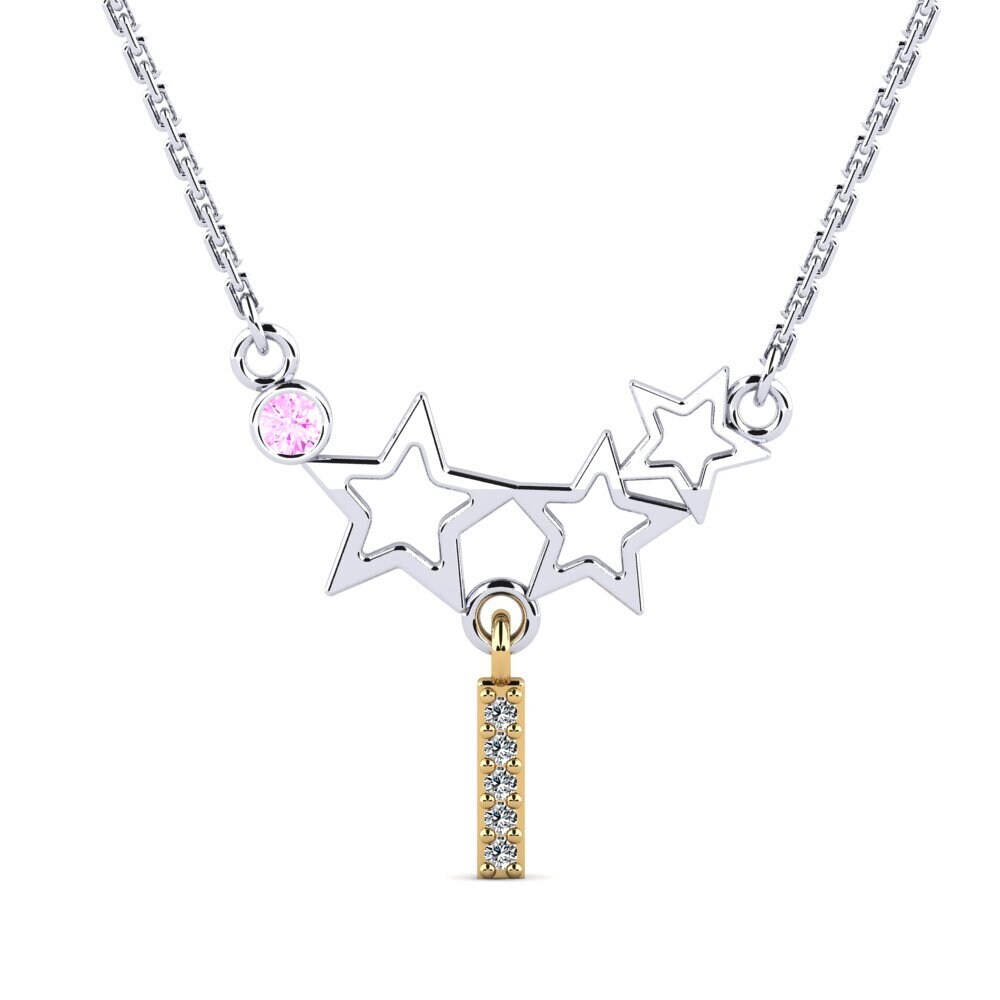 18k Oro Blanco & Amarillo Zafiro Rosado Collar de Mujer Milda I