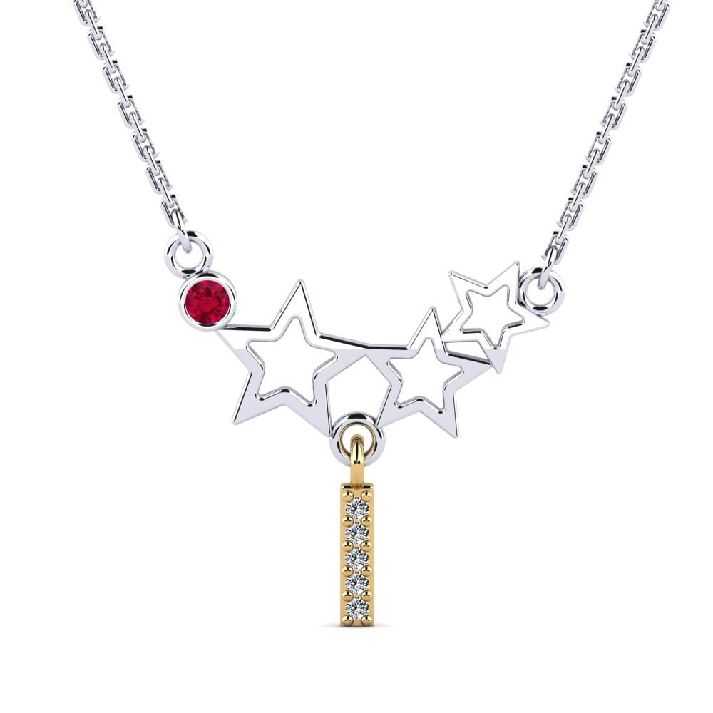 14k Oro Blanco & Amarillo Rubí Collar de Mujer Milda I