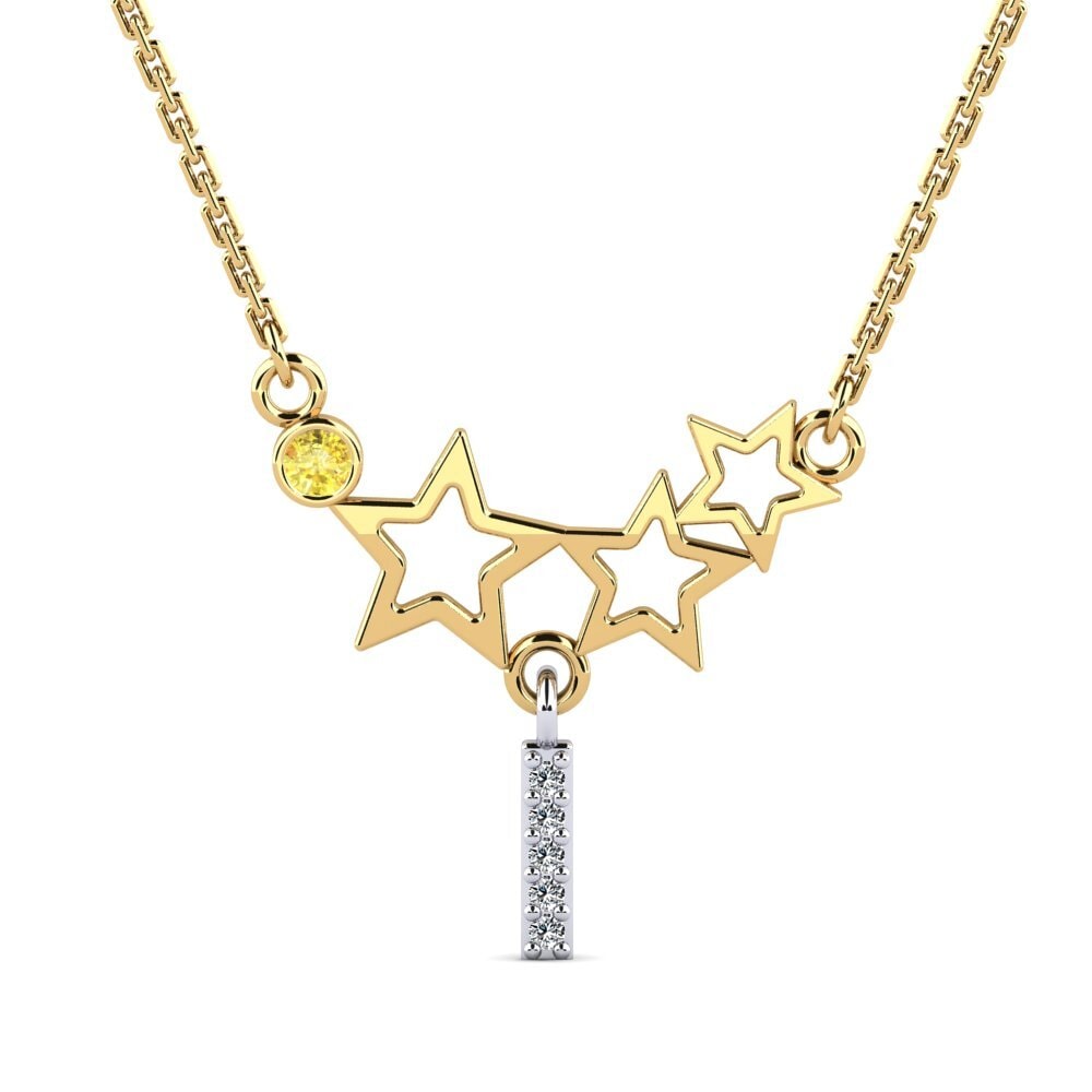 14k Oro Amarillo & Blanco Zafiro amarillo Collar de Mujer Milda I