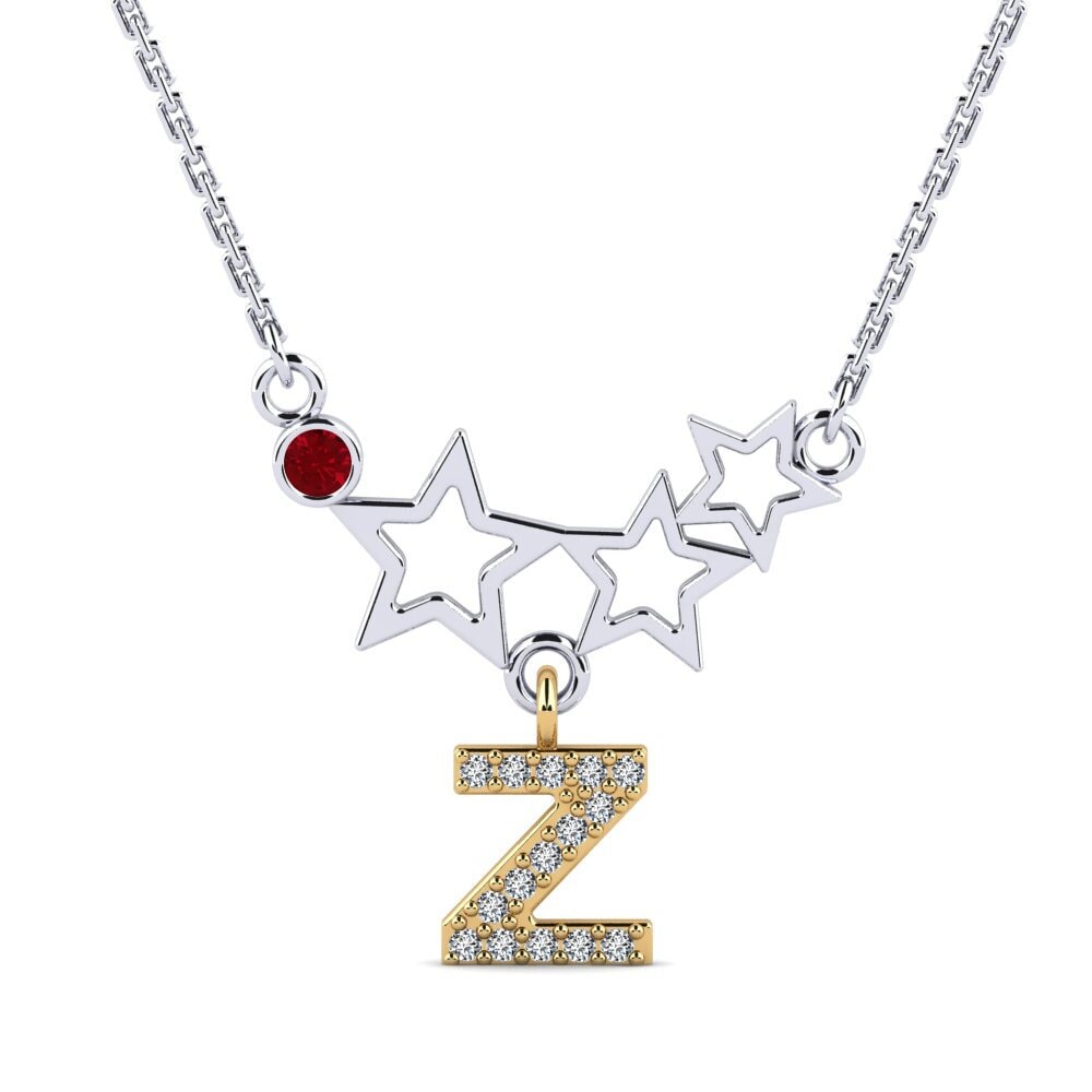 585 Weiß & Gelbgold Roter Zirkonia Damen halskette Milda Z