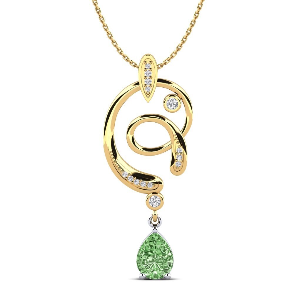 14k Oro Amarillo & Blanco Diamante Verde Colgante de Mujer Milia