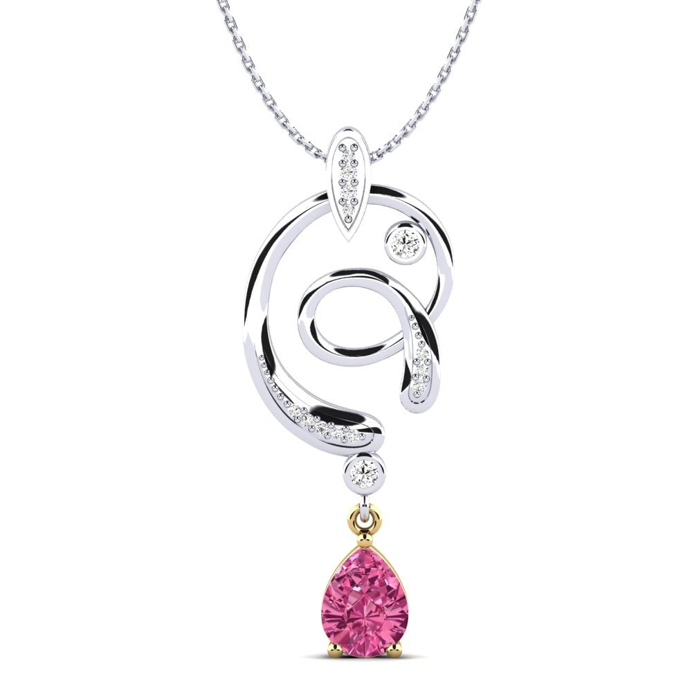 14k Oro Blanco & Amarillo Turmalina rosa Colgante de Mujer Milia