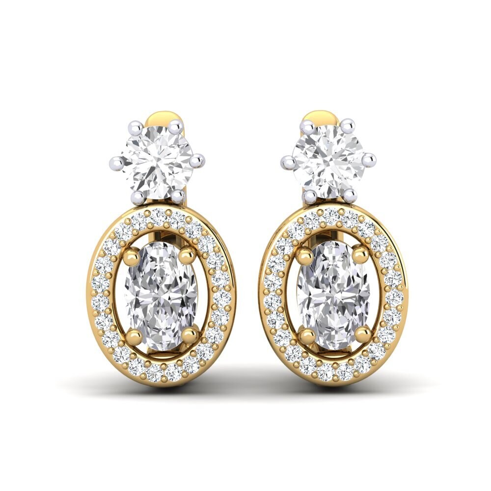 Boucles D'oreilles Cercle En Or Jaune 18 Carats Avec Zircons - Marque Italienne, Neuf Avec étiquettes