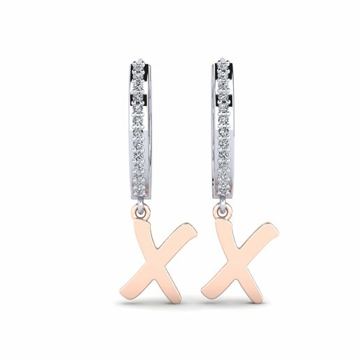 Pendientes Mindi X Oro Blanco & Rosa 585 & Cristal de Swarovski