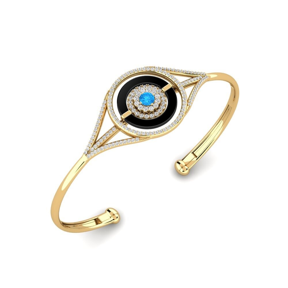 14k Oro Amarillo Topacio azul Pulsera de Mujer Minera