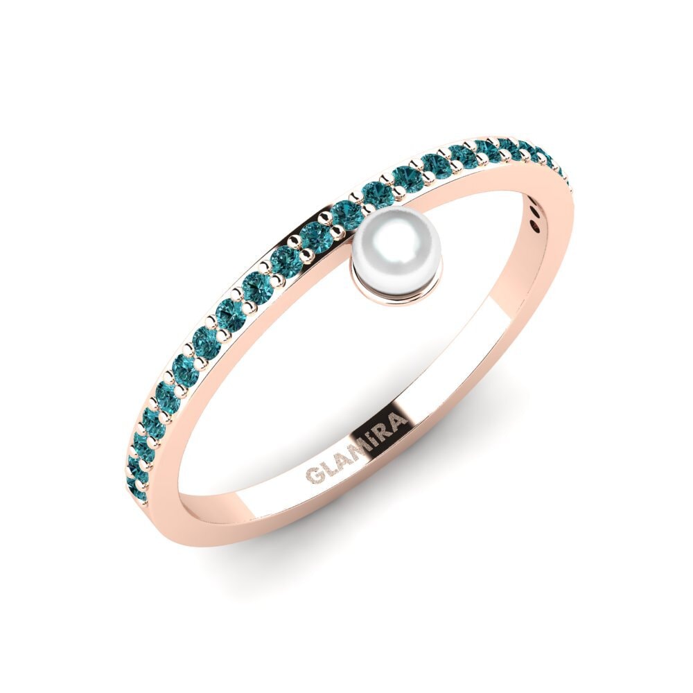 14k Oro Rosa Diamante Azul Anillo Minimi