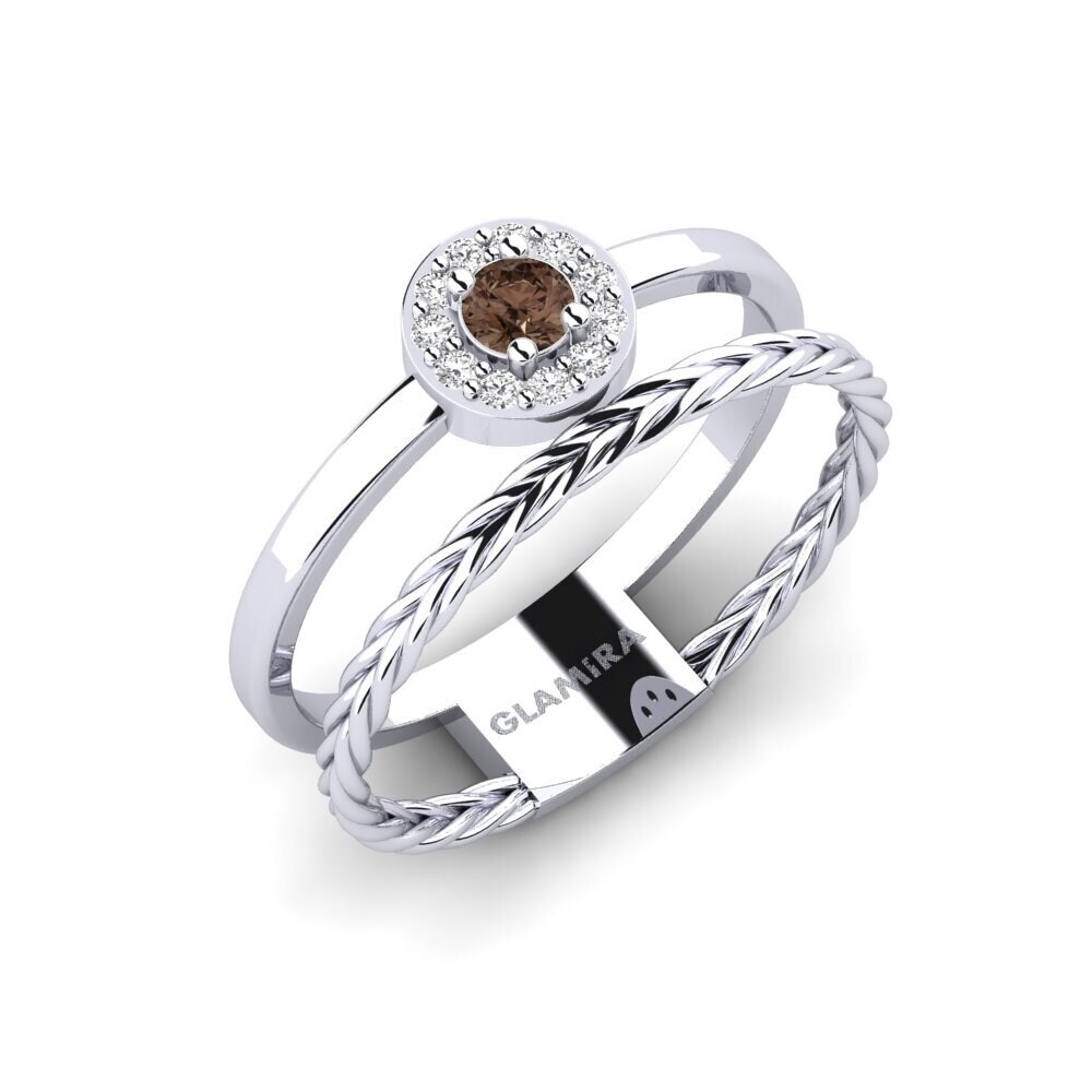 White Silver Smoky Quartz Ring Miod