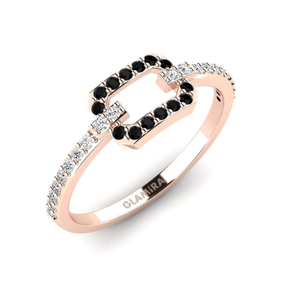 14k Oro Rosa Ónix Negro Anillo apilable Mioruilt