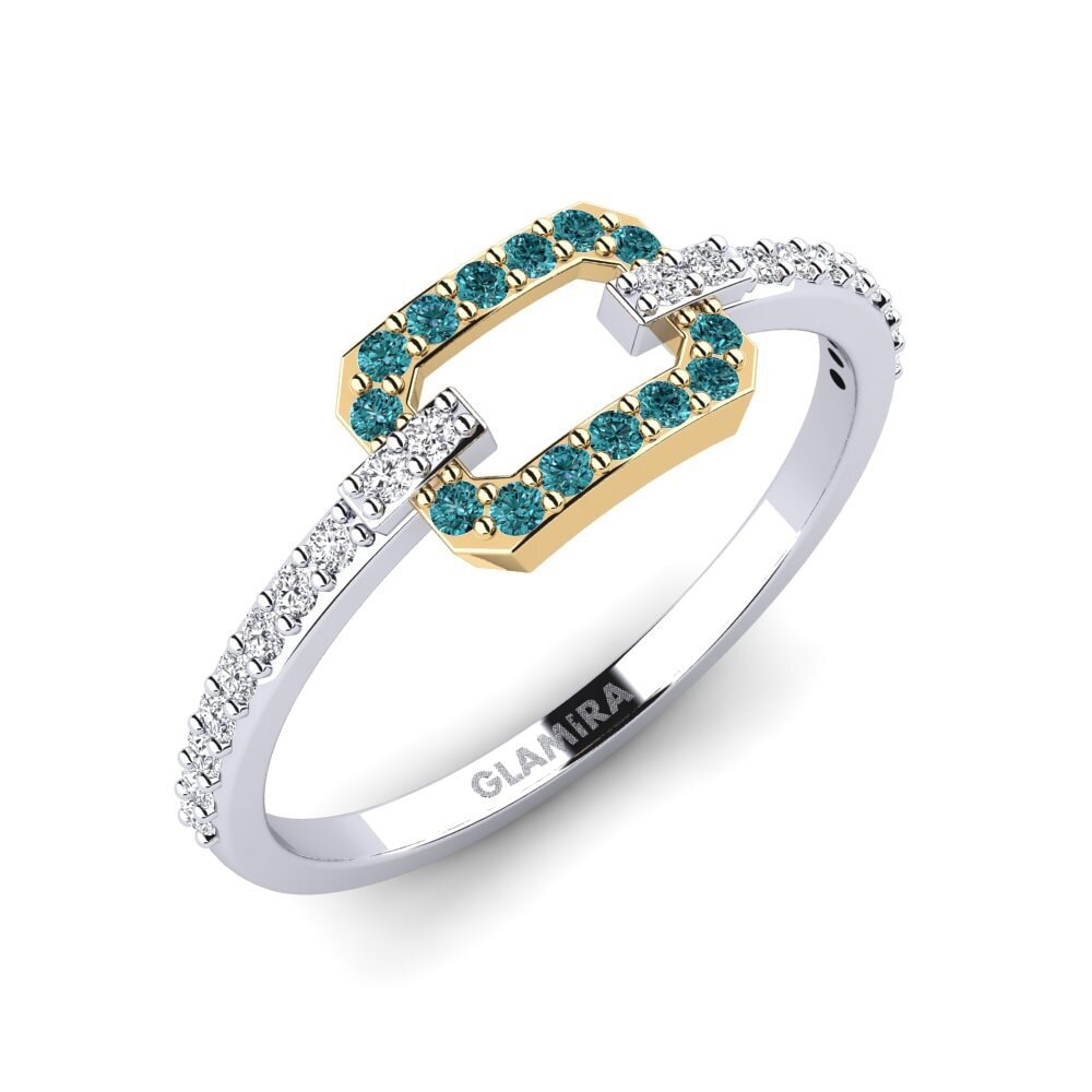 9k Oro Blanco / Amarillo Diamante Azul Anillo apilable Mioruilt