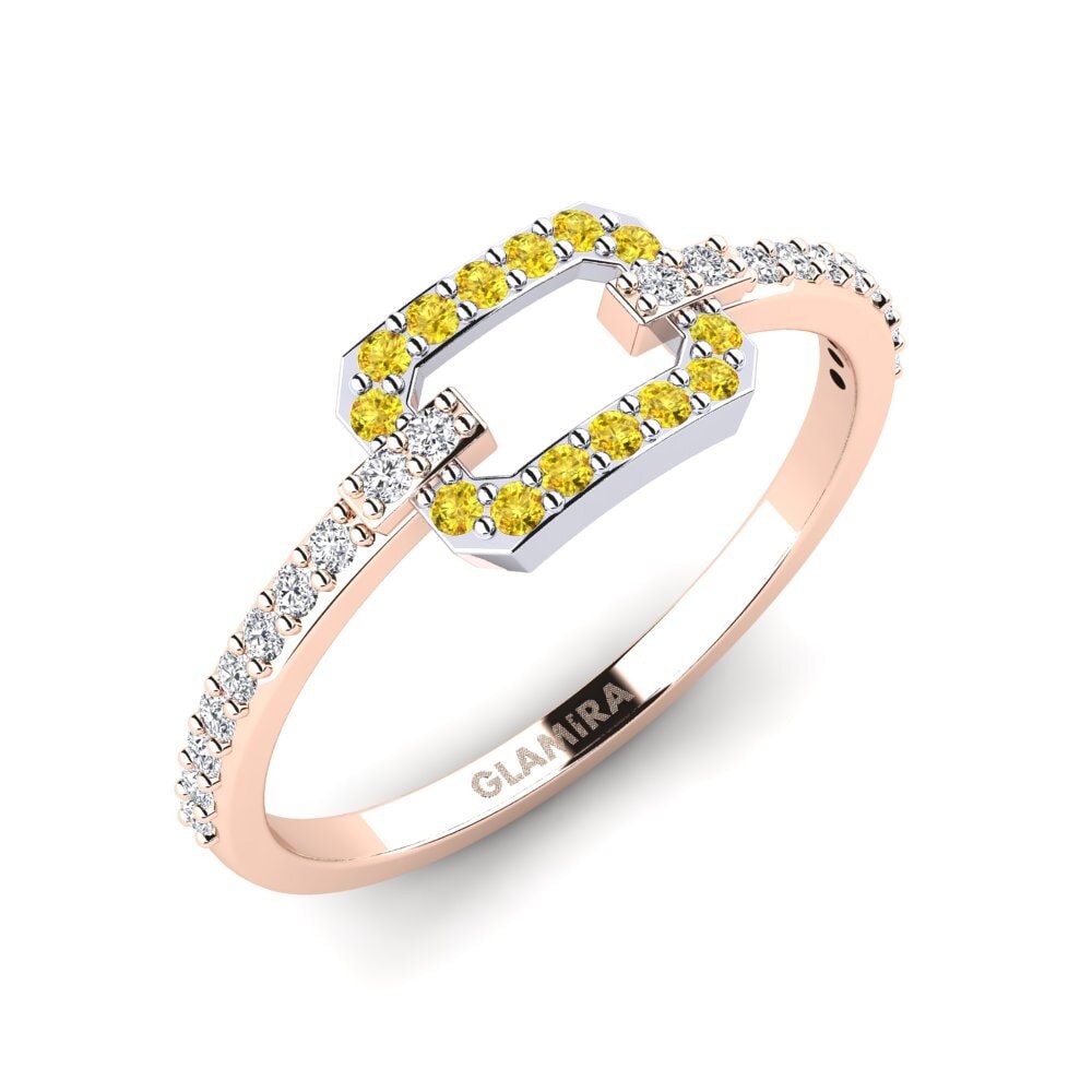 14k Oro Rosa & Blanco Zafiro amarillo Anillo apilable Mioruilt