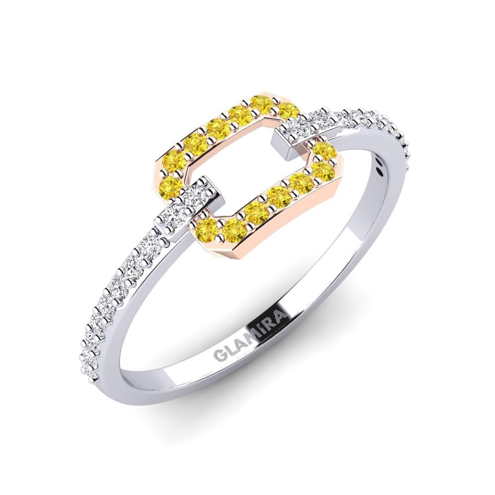 14k Oro Blanco & Rosa Zafiro amarillo Anillo apilable Mioruilt