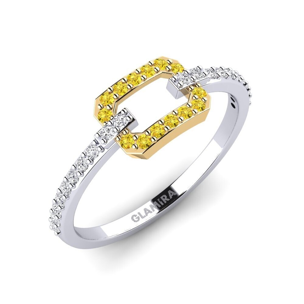 14k Oro Blanco & Amarillo Zafiro amarillo Anillo apilable Mioruilt