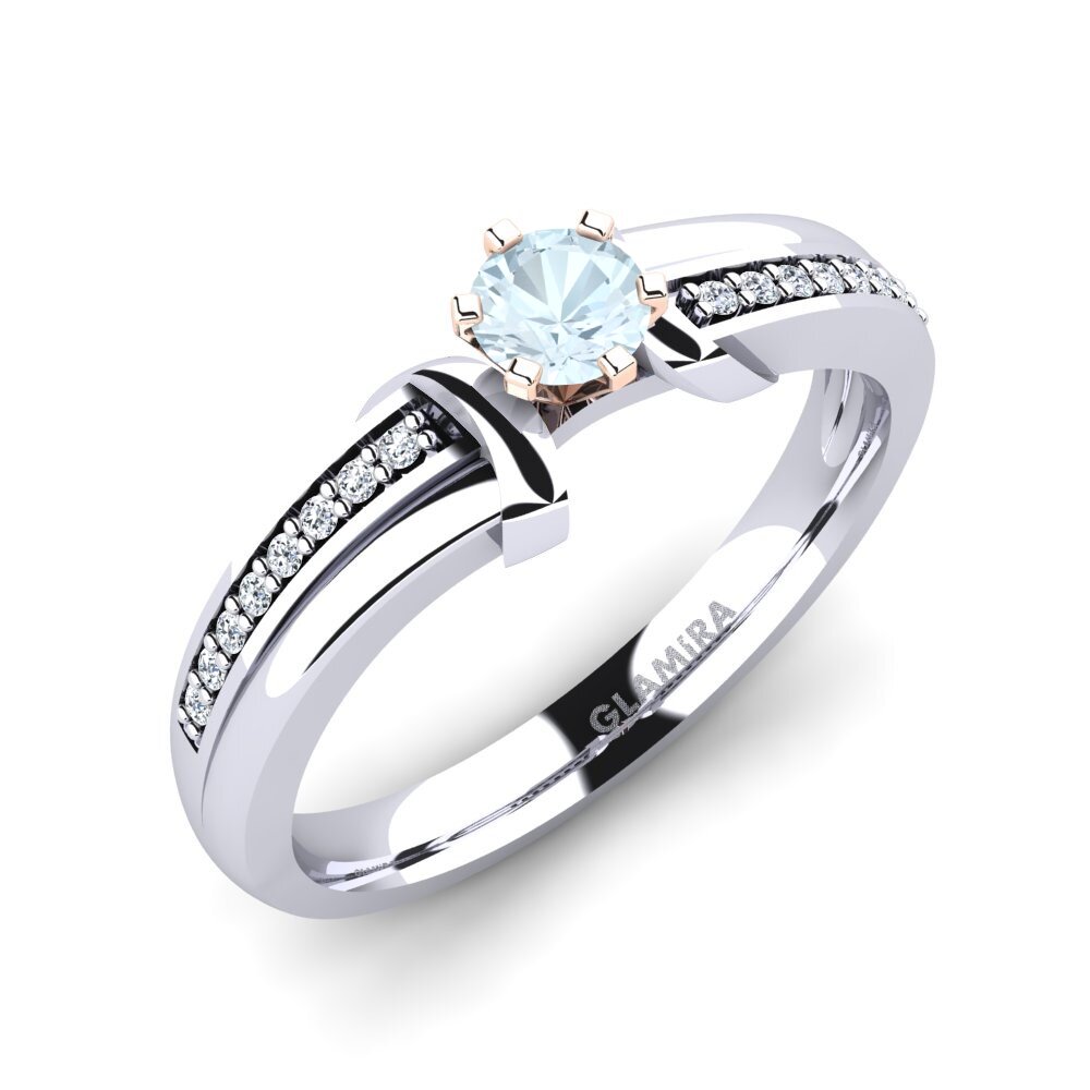 18ct White & Rose Gold Aquamarine Engagement Ring Mirabella