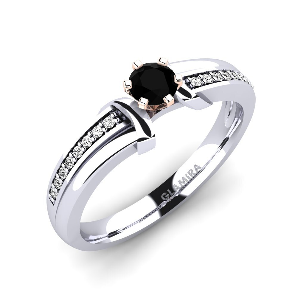 14ct White / Rose Gold Black Onyx Engagement Ring Mirabella