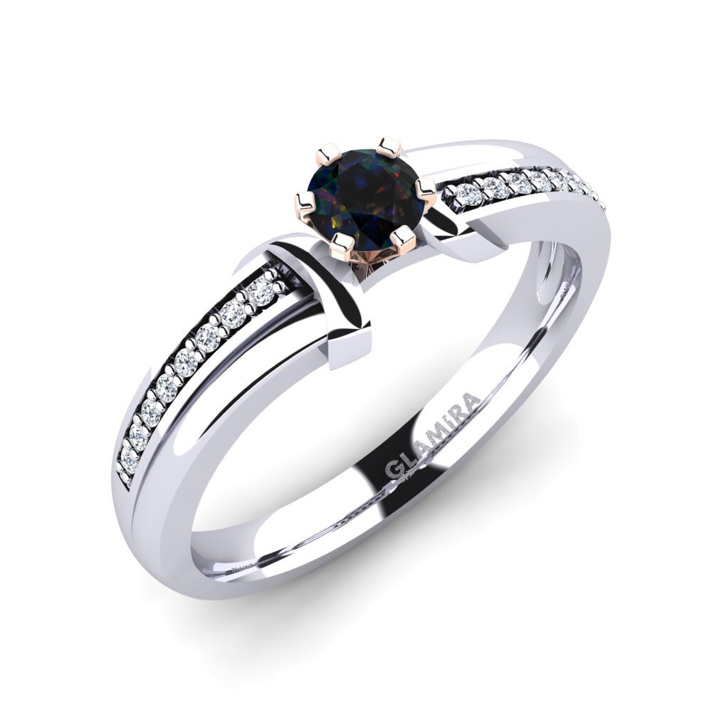 14ct White & Rose Gold Black Opal Engagement Ring Mirabella
